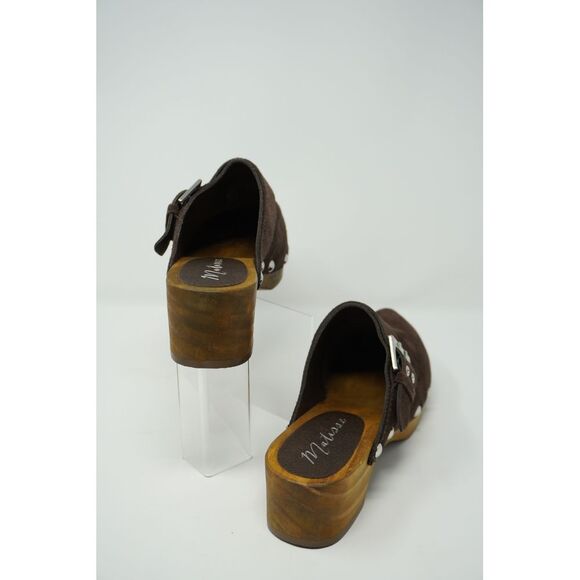 Matisse London Clog Dark Brown Suede Studded with Buckles Wooden Soles Size 9 - Picture 4 of 5